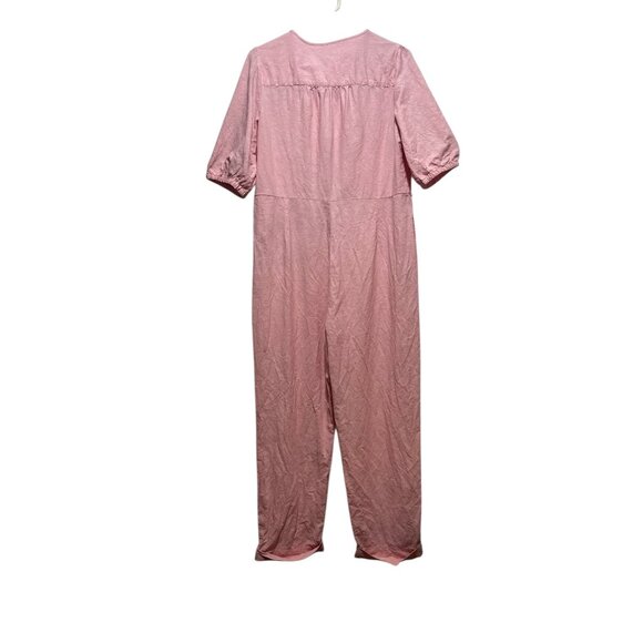 Madewell linen Puff Sleeves Jumpsuit Womens Medium Pink Straight Leg Button Down - Picture 4 of 16